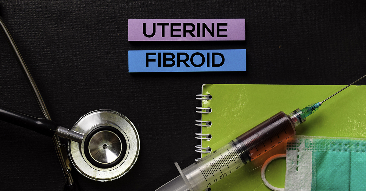 Uterine Fibroid on top view black table with blood sample and Healthcare/medical concept.; blog: Fibroids and Pregnancy: What You Should Know